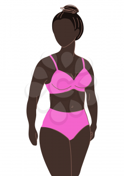 Illustration of pretty brown woman in bikini. Bra and panties set. Abstract stylized figure.