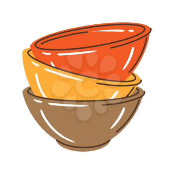 Illustration of bowls stack. Stylized kitchen and restaurant utensil item.