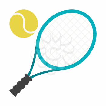Icon of tennis ball and racket. Stylized sport equipment illustration. For training and competition design.