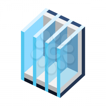 Illustration of cross section double glazed window. PVC plastic or aluminum metal profile. Image for businesses and construction industry.