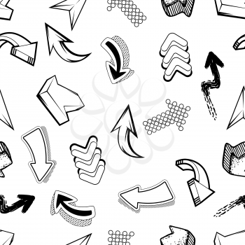 Seamless pattern with abstract graffiti arrows. Cartoon teenage creative image. Fashion illustration in modern style.