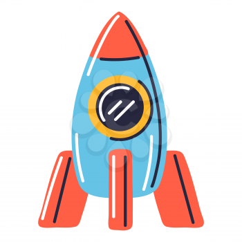 Illustration of rocket kid toy. Happy childhood symbol. Playing game with friends. Image for shops and kindergartens.