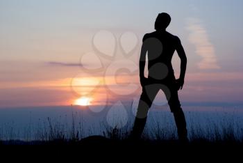 Man at the sunset. 