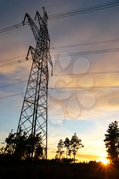 Transmission line on the sunset.