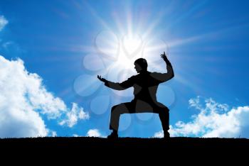 Silhouette warrior motorcycle. Element of martial art design.