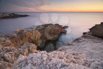 Beautiful seascape. Calm sea at sunset. Composition of nature.