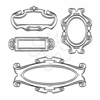 Set of banners. Vintage cartouches isolated on white background. Hand drawn vector illustration.