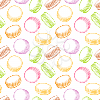 seamless pattern with macaroons. Pastry sweets collection.  Hand drawn vector illustration