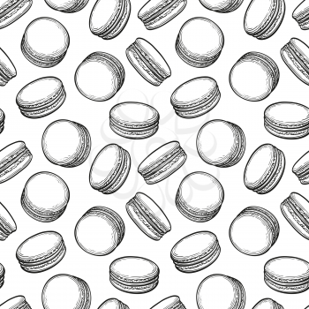 Seamless pattern with macaroons. Pastry sweets. Hand drawn vector illustration