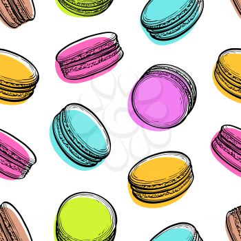 Seamless pattern with macaroons. Pastry sweets collection. Hand drawn vector illustration