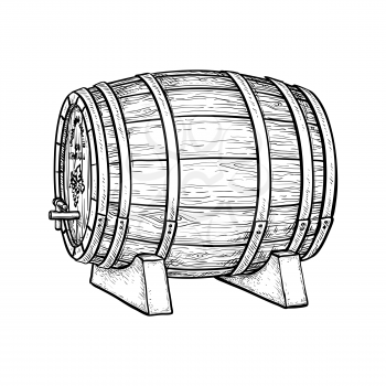 Wine barrel isolated on white background. Vector illustration.