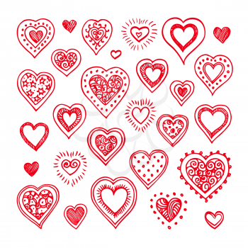 Hand drawn hearts set. Isolated on white background.