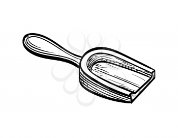 Hand drawn vector illustration of wooden scoop. Isolated on white background. Retro style.