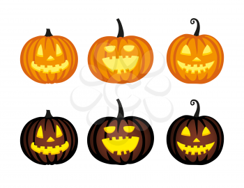 Cute halloween pumpkins. Isolated on white background. Flat style vector illustration.