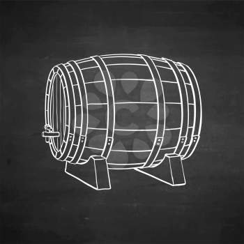 Wooden barrel of wine or beer. Chalk sketch on blackboard background. Hand drawn vector illustration. Retro style.