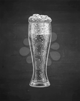 Glass of beer. Chalk sketch on blackboard background. Hand drawn vector illustration. Retro style.