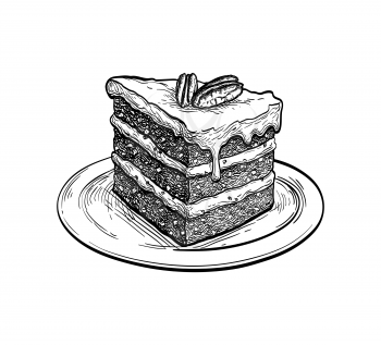 Carrot cake. Ink sketch isolated on white background. Hand drawn vector illustration. Retro style.