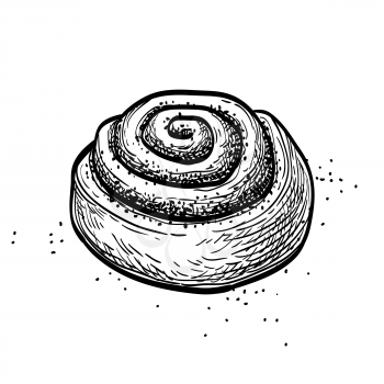 Cinnamon roll. Ink sketch isolated on white background. Hand drawn vector illustration. Retro style.