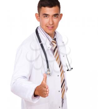 Portrait of medical male doctor, isolated over white