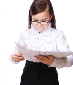 Cute young girl business, isolated over white