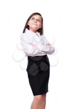 Cute young girl business, isolated over white