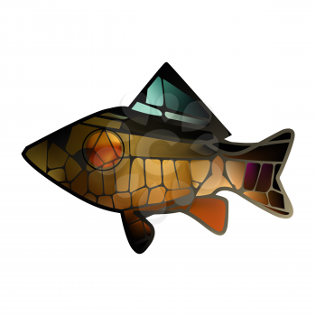 stained glass mosaic  to any surface with gold bright colorful marine fish 