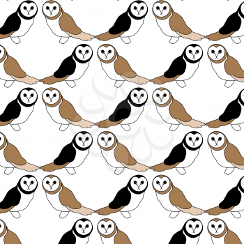 Seamless pattern with cheerful and cute owls. Children cartoon design with brown owl.