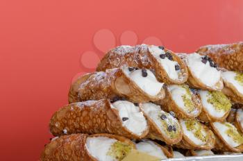 Italian culinary baking sweet dessert Cannoli Sicilian closeup