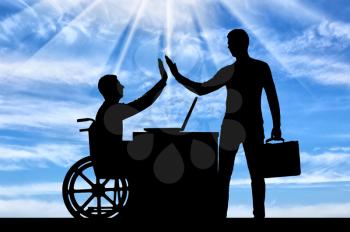 Worker man disabled in a wheelchair and the employer. The concept of employment and employment of the disabled