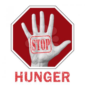 Stop hunger conceptual illustration. Open hand with the text stop hunger. Global social problem