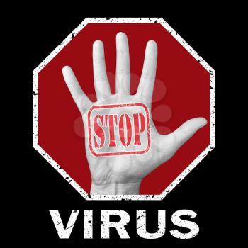 Stop virus conceptual illustration. Open hand with the text stop virus. Global social problem