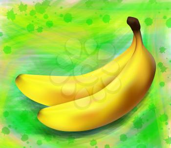 Two bananas on a green background.