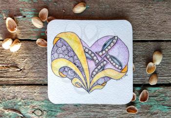 Stylized heart, valentine, painted in the zentangle style. Zen art. Ornament. Drawn by hand