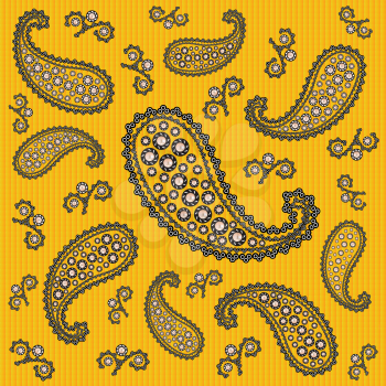 Ornament paisley (a Turkish cucumber) with pearls use on an orange background.