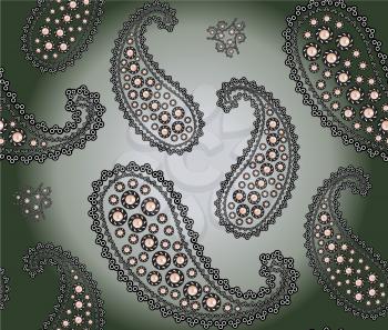 Abstract seamless background with paisley (a Turkish cucumber) and arabesques.