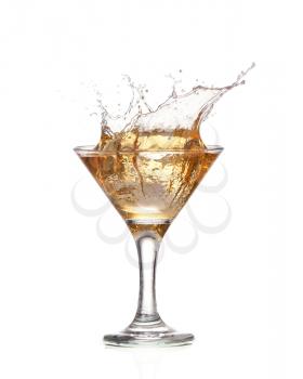 alcohol cocktail with splash of ice isolated on white