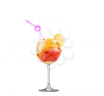 White Sangria in stemware on a white background