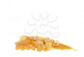 heap of pasta on white background