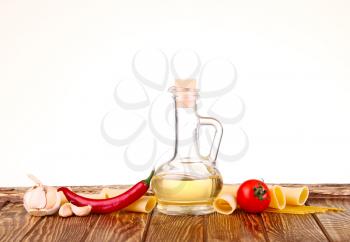 raw pasta and food vegetable isolated at white background