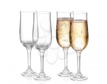 Collage Empty champagne glasses, isolated on white