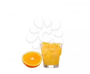 Orange juice and slices of orange isolated on white