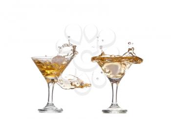 Collage alcohol cocktail with splash of ice isolated on white