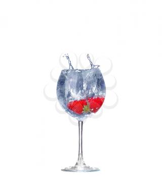 Strawberry splash in a cocktail glass on white