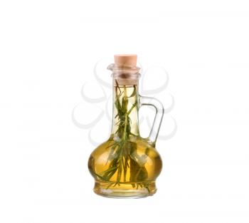 Rosemary infused olive oil over white background
