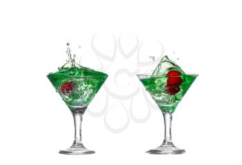  collage green cocktail with  isolated on white background