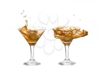 collage of orange cocktail with a splash isolated on white background
