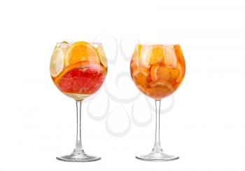 collage White Sangria in stemware on a white background