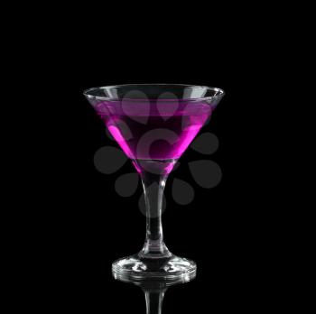 Purple alcoholic cocktail in a glass on black