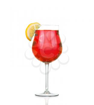 Cocktail with splash and lime slice isolated on white