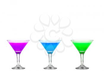 Three martini glasses with multicolor cocktails - cheers!!